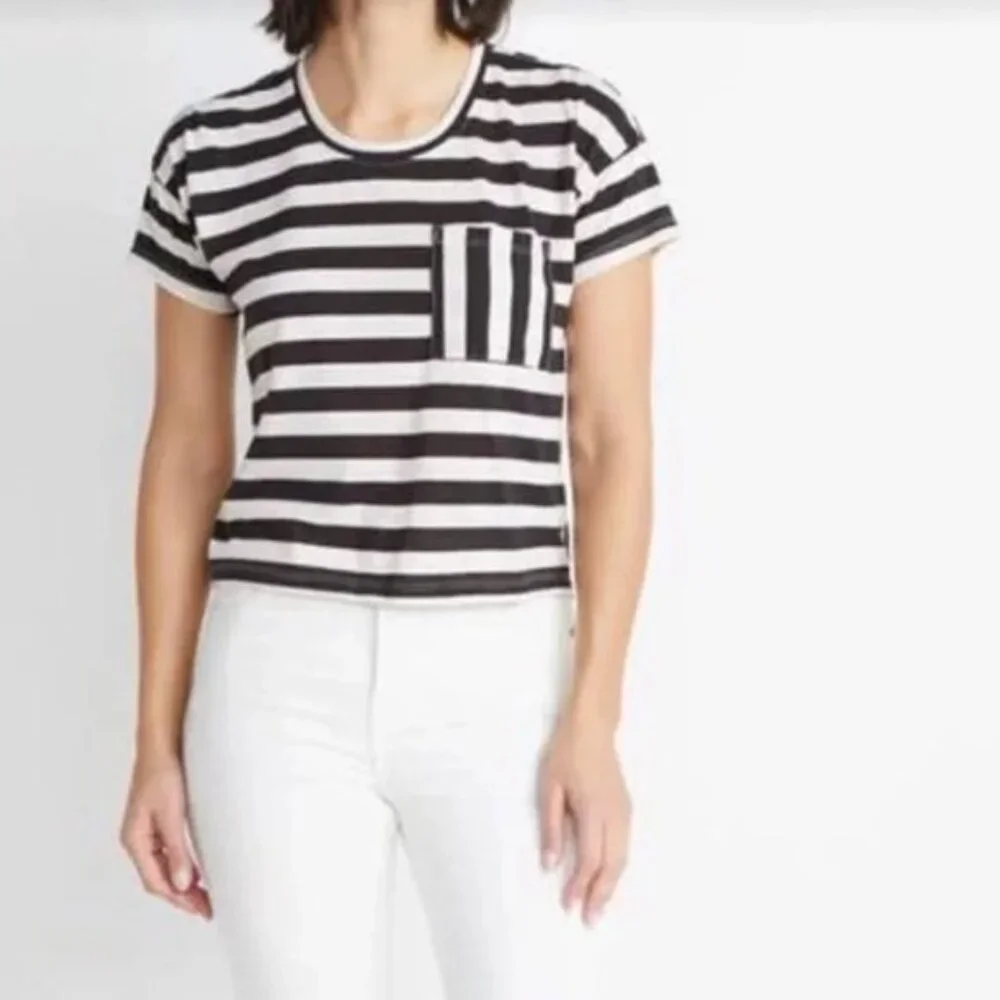Like New Marine Layer Drop Shoulder Stripes Tee in Black/White Stripes Sz L - Picture 3 of 10